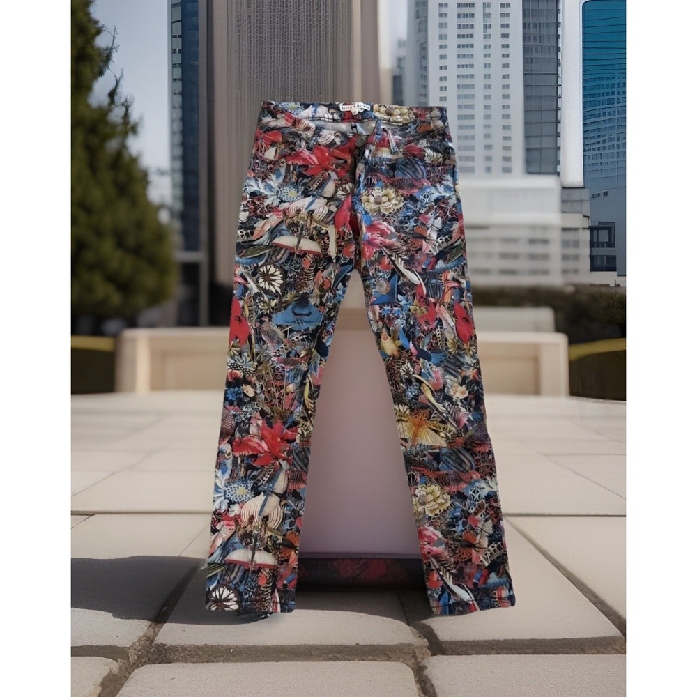 Alice + Olivia Women Size 28 Vibrant Floral Bird Menagerie Print Slim Jeans RARE